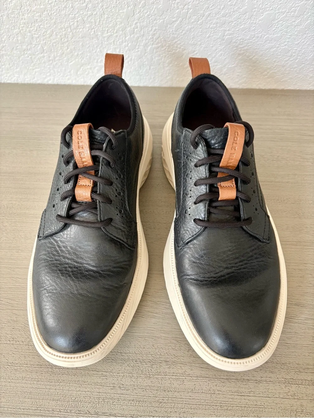 Cole Haan Black Zerogrand WFA Plain Toe Oxford in black.